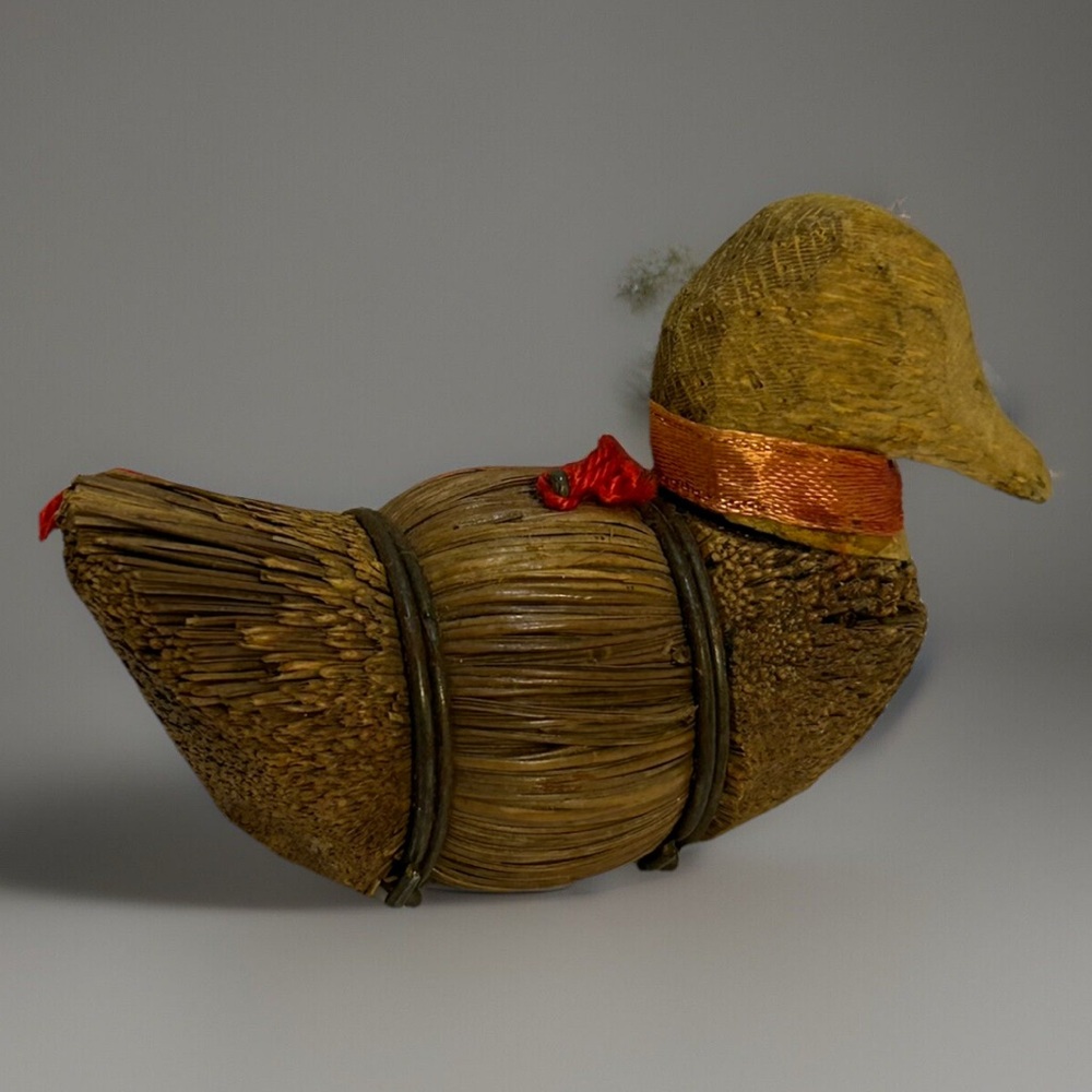 Handmade Pine Needle Basketry Duck Decoy Hanging Christmas Ornament Wood Rustic